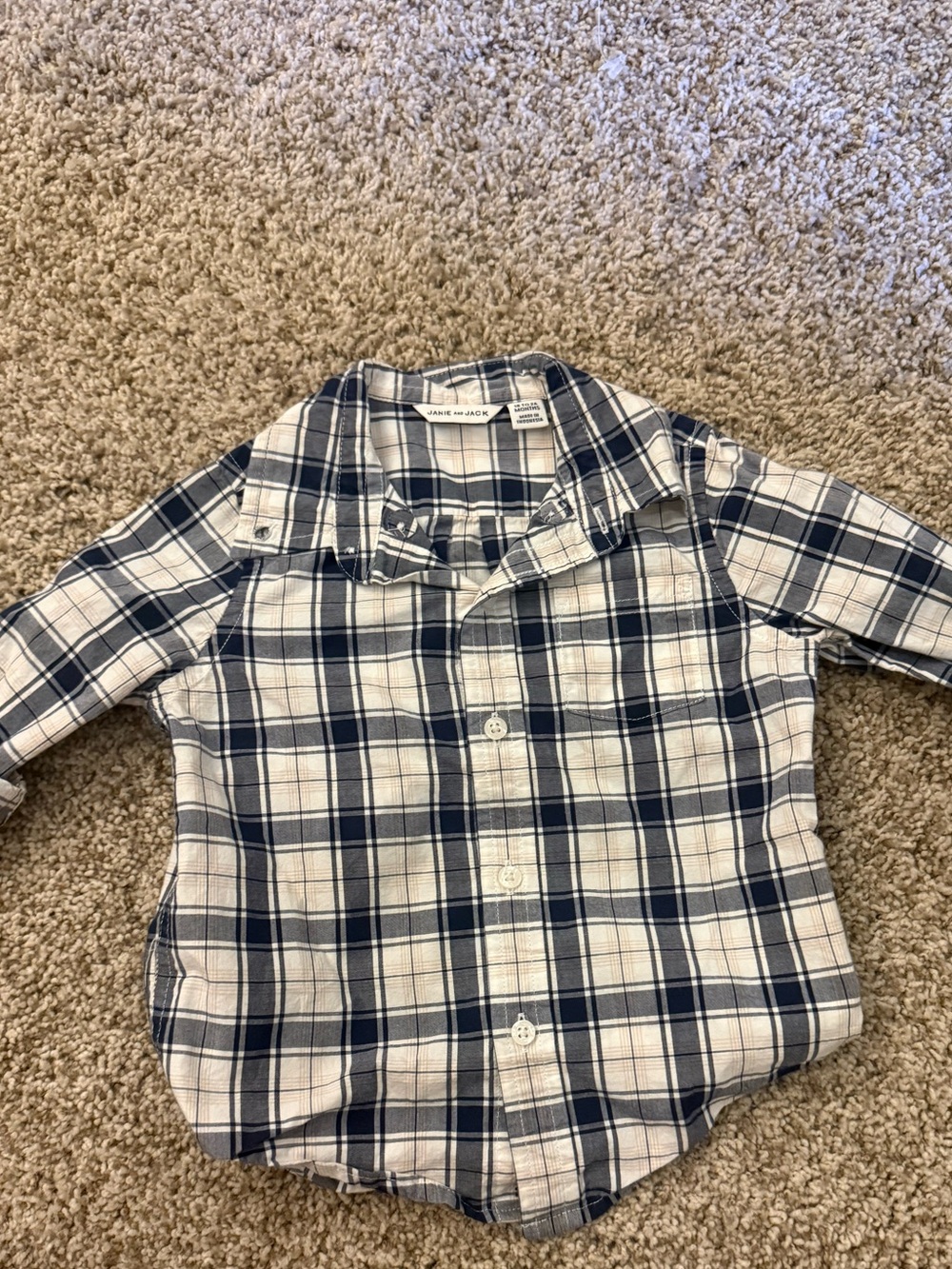 Janie and Jack Navy and White Plaid Button-Down Shirt